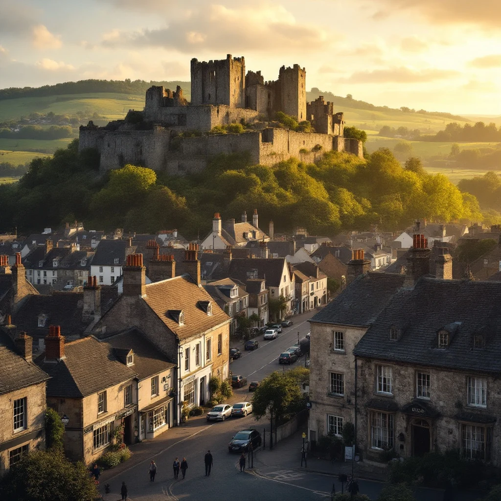 Launceston Cornwall with medieval castle on the hill